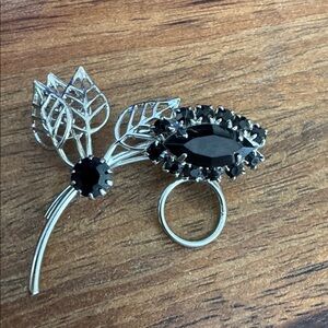 Silver-Tone Black Crystal Leaf Brooch - Women's Jewelry | pretty black jewelry